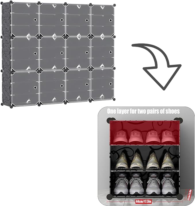 Shoe Rack Organizer,72 Pair Shoe Shelf Rack Organizer Stackable Clear Shoe Boxes Stackable Clear Shoe Boxes Adjustable Box Shelve Space Saver Shoe Rack for Entryway Bedroom (9 Tier 72 Pairs)