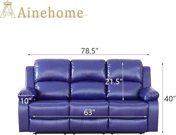 A Ainehome Living Room Furniture Set Leather Recliner Sofa Set Loveseat Chair Furniture Sofa Set for Living Room/Small Space/Rv/House/Office/Theater Seating (A-Blue Leather, Sofa(3seater))