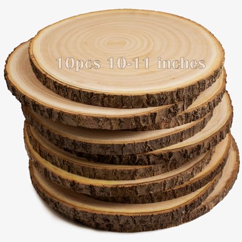 SENMUT 10 Pcs Large Wood Slices for Centerpieces 10-11 inches Wood Rounds for Tables Decor Rustic Wood Circles for DIY Cra...