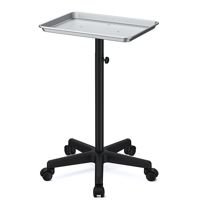 Premium Aluminum Salon Trolley Rolling Tray Silver Salon Station Tray with Wheels for Barber SPA Tattoo Clinic
