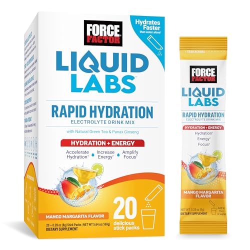 Force Factor Liquid Labs Electrolytes Powder Packets—Mango Margarita—Energy Hydration Packets to Make Electrolyte Water wi...
