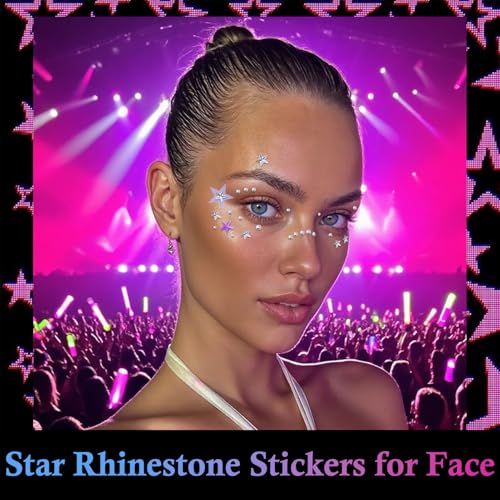 NOOEPC Face Gems, Star Face Jewels Self-Adhesive Hair Gems, Rave Aaccessories Face Glitter, Rhinestone Stickers Eye & Face...