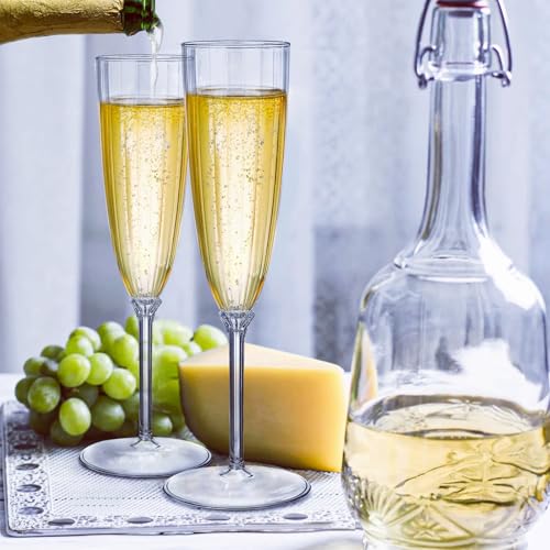 Tosnail 18-Pack 6 Oz Plastic Champagne Flutes, One Piece Design Disposable Plastic Wine Glasses, Clear Tall Drinking Cups ...