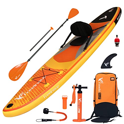 Freein Inflatable Paddle Board 10'6"/11',Capacity 2-in-1 SUP/Kayak with Adjustable Seat,Electric Pump Adapter,Non-Slip Dia...