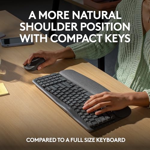 Logitech Wave Keys MK670 Combo, Wireless Ergonomic Keyboard with Signature M550 L Wireless Mouse, Comfortable Natural Typi...