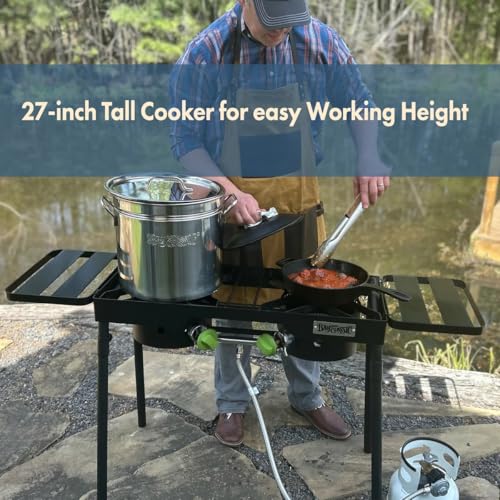 Bayou Classic DB375 Dual Burner Outdoor Patio Stove Features 13-in Tall Welded Steel Frame Dual 6-in Burners Dual 36-in St...