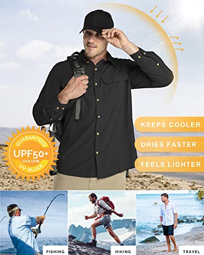 33,000ft Men's Long Sleeve Sun Protection Shirt UPF 50+ UV Quick Dry Cooling Fishing Shirts for Travel Safari Camping Hiking