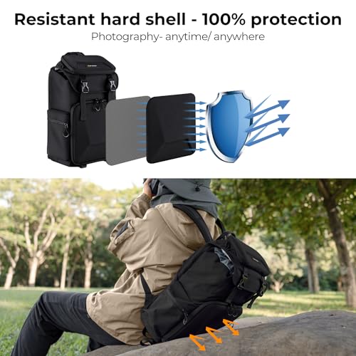 K&F CONCEPT Camera Backpack, Hard Shell Camera Bag, Large Capacity Photography Backpack with 15.6" Laptop Compartment & Tr...