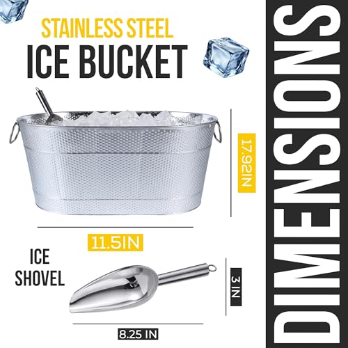 18” Stainless Steel Beverage Tub - 5 Gallon - Gold Handles & Shovel Included - Holds 30 Bottles & Stays Cold for Hours - U...