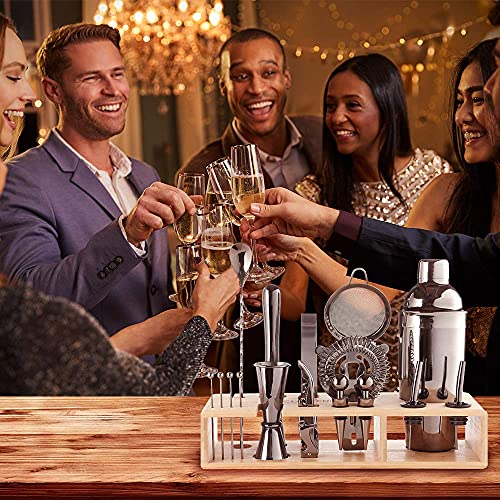 23-Piece Mixology Bar Kit Cocktail Shaker Set - Bartender Kit with Stylish Bamboo Stand - Home Bar Tools and Martini Drink...