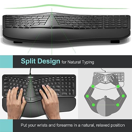 Arteck Ergonomic USB Wired Keyboard with Cushioned Wrist & Palm Rest, Backlit 7 Colors & Adjustable Brightness Comfortable...