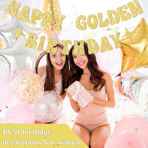 JNXCYQ Gold Happy Birthday Banner or Happy Birthday Sign for Golden Bday Party Decorations,Golden Girls Bday Decorations-G...