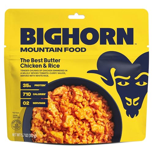 BIGHORN Mountain Food The Best Butter Chicken and Rice - contains 4 packs | 8 servings | 140g Protein | 2,840 Calories - p...