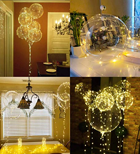 LED Balloons 10 Pack, Light Up Balloons 20 Inches Clear Helium Bobo Balloon, Glow Bubble Balloons with String Lights for V...