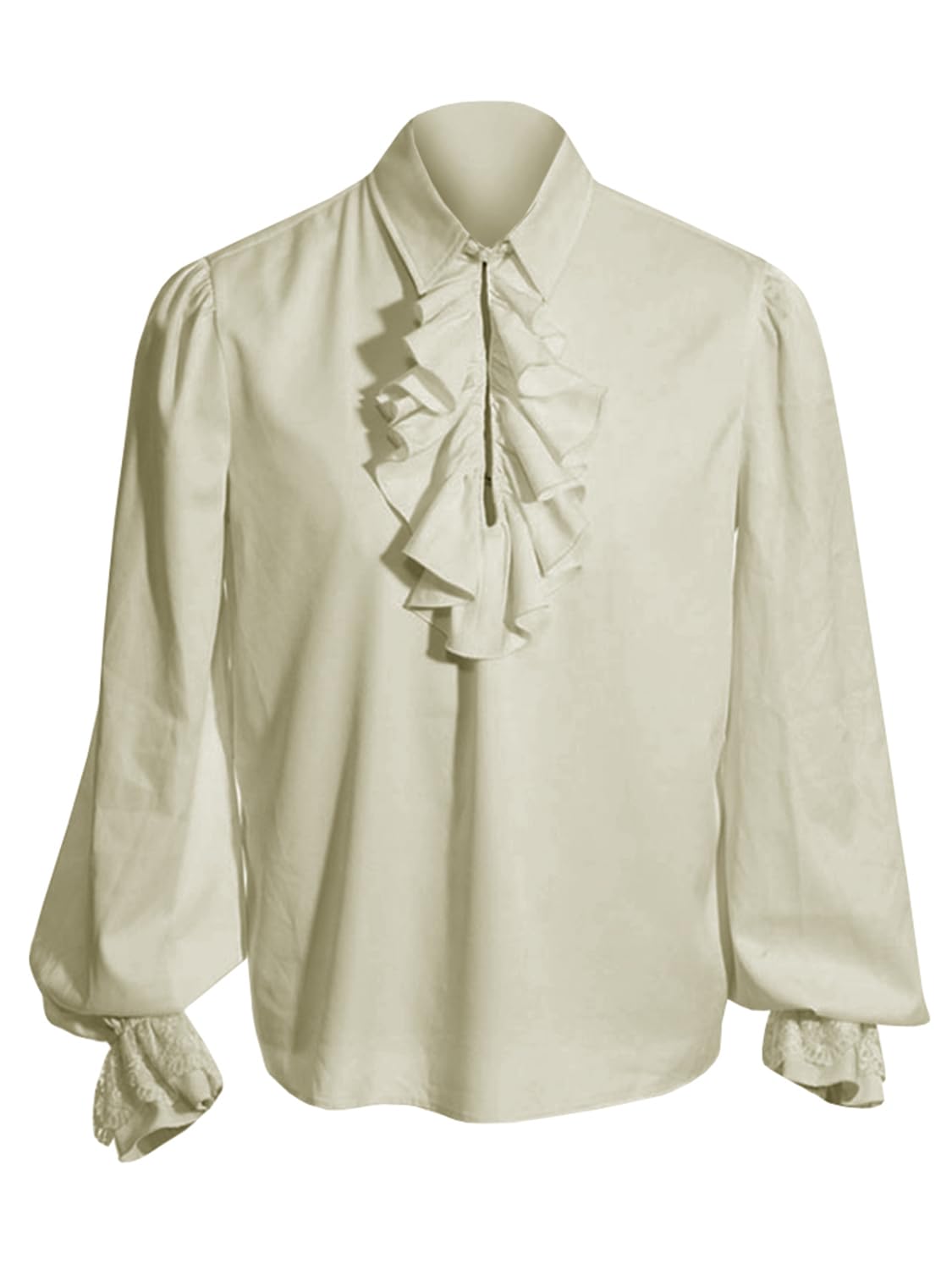 Bbalizko Mens Pirate Shirt Ruffle Victorian Renaissance Steampunk Vampire Poet Shirts Gothic Medieval Costume Beige