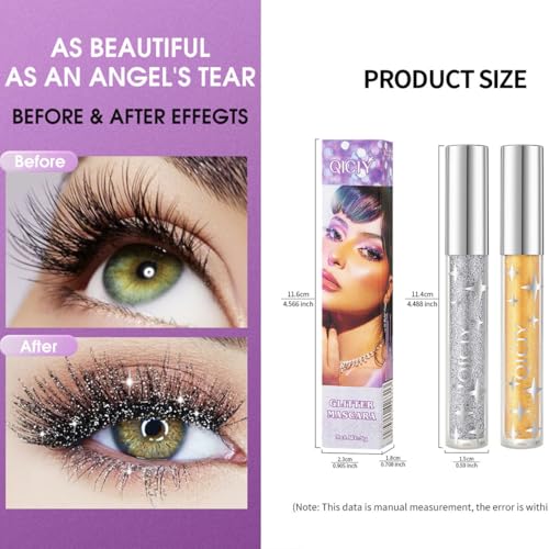 Baorder 3PCS Glitter Mascara for Eyelashes,Waterproof Long Lasting Silver Gold Purple Color Diamond Sparkly Mascara, Lengt...