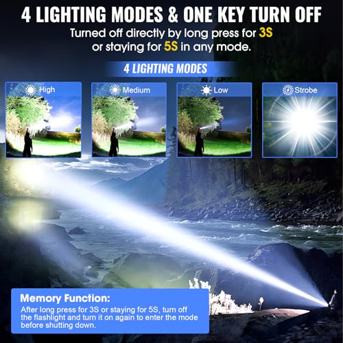 Rechargeable Tactical Flashlights, High Lumens Small Mini USB-C LED Flashlight, Compact EDC Flash Light, 4 Modes&Memory Fu...