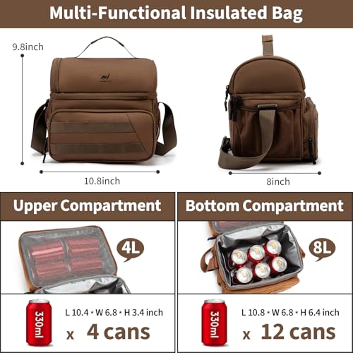 NOL Natural Organic Lifestyle Two Compartment Lunch Cooler Bag for Men, Men's Insulated Lunch Bag, Leakproof Double Decker...