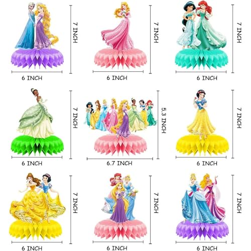 For Disne Princess Birthday Party Supplies, 9Pcs Honeycomb Centerpieces for Princess Party Decorations, Double Sided Table...
