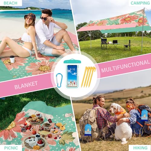 BYDOLL Beach Blanket Waterproof Sandproof 78''×81'' Suits1-4 Adults Compact Lightweight Oversized Sand-Free Blanket Large ...