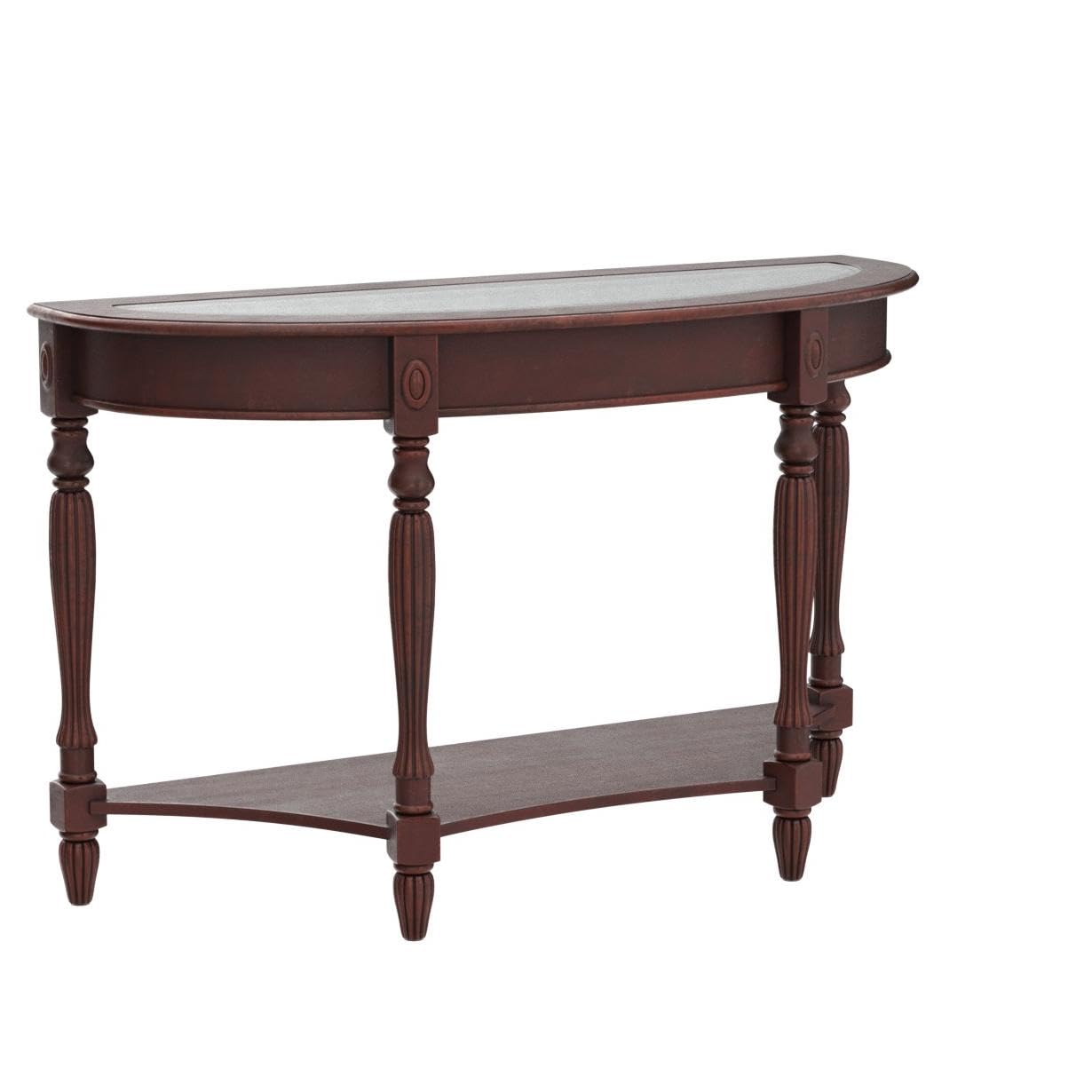 PADMA HOUSE Traditional Solid Wood Semi-Circle Sofa Table with Tempered Glass Top for Living Room, Cherry Walnut