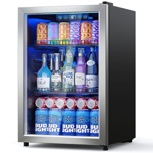 Manastin Beverage Refrigerator Cooler-Mini Fridge Freestanding Cooler with Glass Door, Adjustable Shelves & Digital Temper...