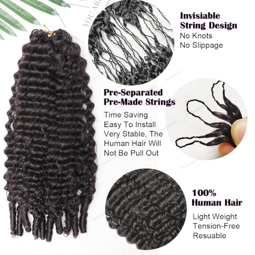Feather Crochet Human Hair With Tight Curly Ends Invisible Knots Deep Curly Crochet Human Hair Extensions Knotless Pre-Separated 18inch 60g