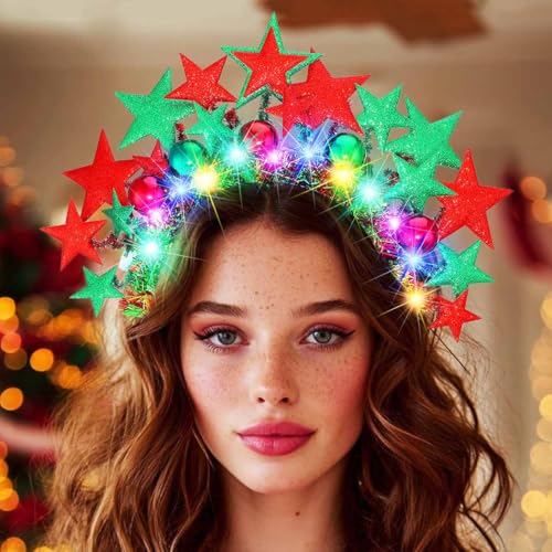 BARTOSI Christmas Headbands Light Up Star Headband Xmas Hairbands Holiday Hair Accessories for Women and Girls