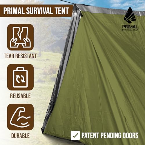 Primal Survival Gear Orange Polyester Survival Tent with Doors - Compact, Durable, All-Season Shelter for Camping, Hiking,...