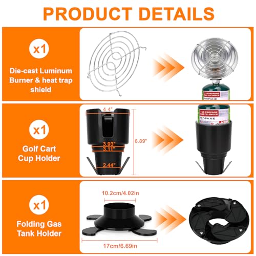 Golf Cart Heater, Portable Propane Heater with Self Igniter, 2-in-1 Outdoor Space Heaters with Cup Holder & Cylinder Base,...
