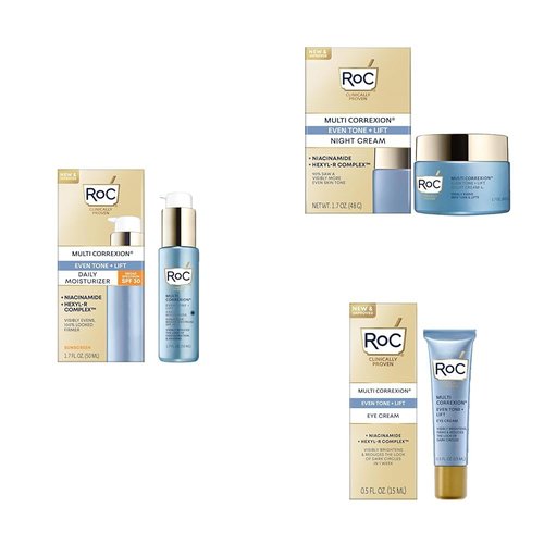 RoC Multi Correxion 5 in 1 Anti-Aging Bundle: Daily Face Moisturizer with Broad Spectrum SPF 30, 1.7 + Facial Night Cream with Hexinol, 1.7 Ounces + Anti-Aging Eye Cream 0.5 (Packaging May Vary)