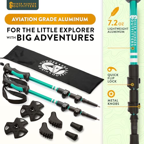 Lightweight Collapsible Trekking Poles for Kids (Teal) & Carbon Fiber Aluminum Walking Sticks with Cork Grips (Black) with...