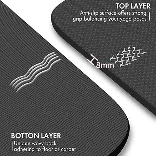 FrenzyBird Large Yoga Mat 6‘ x 4’ x 8mm ，Extra Wide Exercise Mat Large Exercise Mat Big Home Yoga Mat Pilates Mat,Non Slip,Thick,TPE Workout Mat,for Women & Men, Yoga, Pilates, Gym and Floor Workouts (Black-8mm)