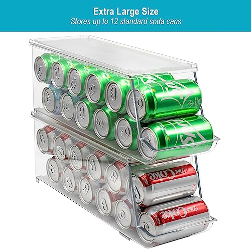 Sorbus Soda Can Organizer for Refrigerator Stackable Can Holder Dispenser with Lid for Fridge, Pantry, Freezer – Holds 12 ...