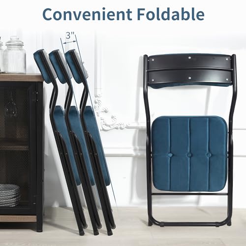 HOMEFUN Padded Folding Chairs 4 Pack - Foldable Dining Chair with Cushion, Portable and Assembled Extra Seat for Guests Ki...