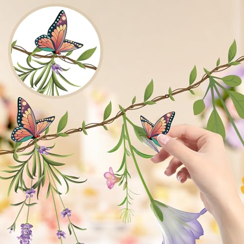 Ghegicu 2PCS Flower Banner Reusable Wildflower Garland Floral for Spring Party Enchanted Garden Theme Picnic Wedding Baby ...