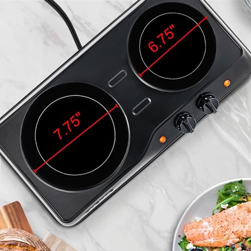 OVENTE Countertop Infrared Double Burner, 1700W Electric Hot Plate and Portable Stove with 7.75" and 6.75" Ceramic Glass C...