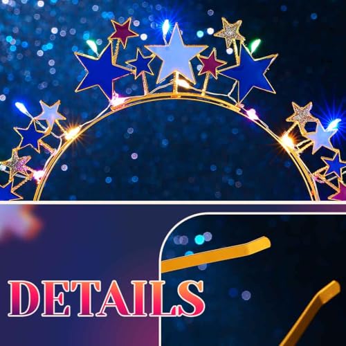 DRESBE Light Up Colorful Star Headband New Year LED Stars Headbands NYE Glow Party Hair Accessories for Women (Gold)