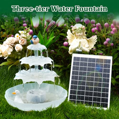 AISITIN 3 Tiered Bird Bath with 6.5W Solar Water Pump, Upgraded Solar Bird Bath Fountains with Lights, Detachable DIY Sola...