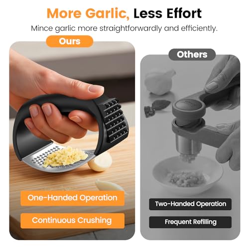 Garlic Press,Stainless Steel Garlic Mincer Crusher,Easy to Use and Clean,Ergonomic Handle,Easy Kitchen Gadget for Effortle...