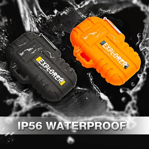 2 Pack Waterproof Lighter Outdoor Windproof Torch Lighters Dual Arc Butane Electric Lighters USB Rechargeable Lighters Fla...