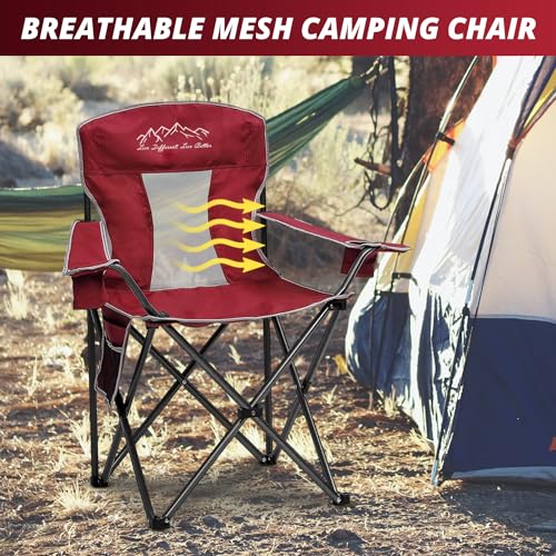 SAILARY Mesh Folding Camping Chairs, Oversized Portable Outdoor Chairs, Weight Capacity 325 lbs with Cup Holder, Storage P...