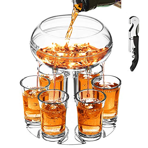 Adjustable Shot Glass Dispenser and Holder Made of Food Grade Plexiglass, Shot Dispenser with 6 Drinking Glasses for Kinds...