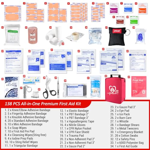First Aid Kit, Trauma First Aid Kits with Labelled Compartments Molle System, Professional Emergency Kits for Home, Offic...
