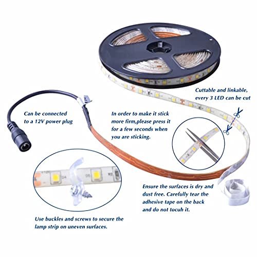 GUOTONG White LED Strip Lights, Waterproof cuttable 300 SMD 2835 LED Tape, 6000K 12V 16.4ft/5m Flexible Ribbon, Kitchen Ca...