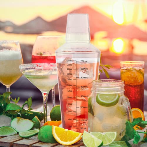 OGGI Clear Cocktail Shaker - 24 oz / 700 ml, Clear Durable Plastic Construction, Built in Strainer - Ideal Home Bar Drink ...
