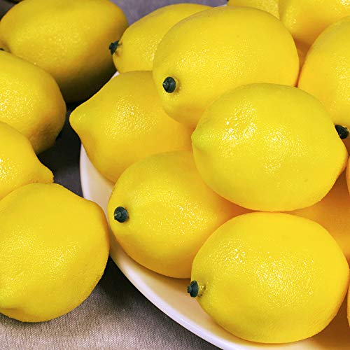 Winlyn 30 Pack Faux Yellow Lemons Artificial Fruits Fake Lemons Lifelike Simulation for Lemonade Party Kitchen Table Summe...
