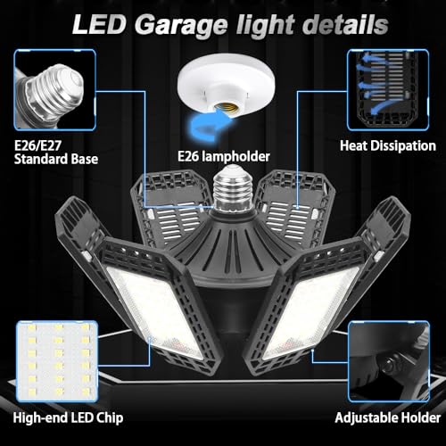 AUDLES 2 Pack Garage Light, 200W 20000LM 6500K LED Shop Lights, Garage Lights Ceiling Led with 6+1 Deformable Panels, Scre...