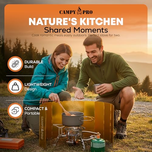 CAMPY PRO 6800 W Portable Gas Stove with Orange 12-Plate Windscreen, Portable Gas Burner, Piezo Ignition, Includes Butane,...