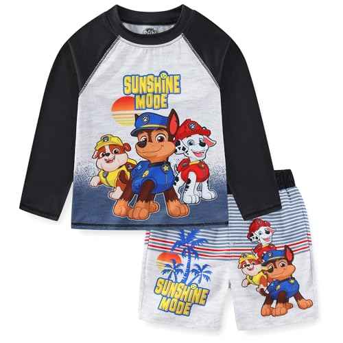 Paw Patrol Nickelodeon Chase Marshall Rubble Boys UPF 50+ Rash Guard and Swim Trunks Swimsuit Set for Toddler and Big Kids